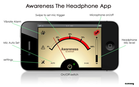 Programa iPhone telefonui Awareness! The Headphone App